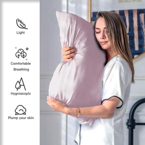 Silk Pillow Cases 2 Pack Soft Breathable and Sliky Standard Size Pillow Cases Set of 2,Natural Mulberry Satin Silk Pillowcase with Hidden Zipper for Hair and Skin (Lavender,20"X 26",2pcs) thumbnail 3