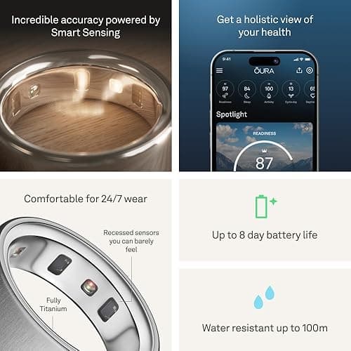 Oura Ring 4 - Brushed Silver - Size 7 - Smart Ring - Unique Sizing, Not Standard US Ring Sizes - Size First - Sleep Tracking Wearable - Heart Rate - Fitness Tracker - Up to 8 Days of Battery Life - Brushed Silver - 7 thumbnail 5