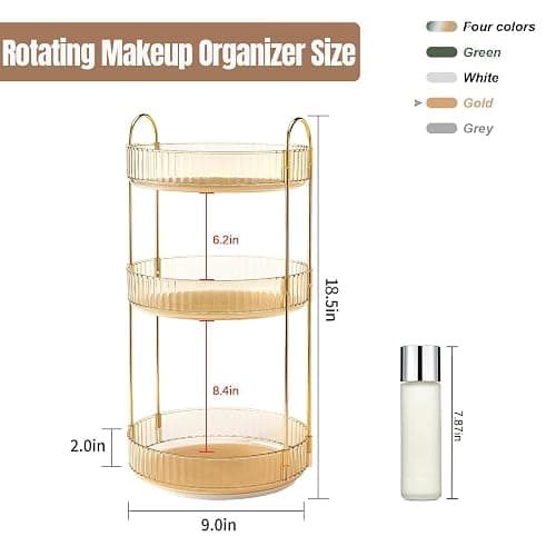 Weidace 360 Rotating Makeup Organizer for Vanity, Bathroom Countertop Spinning Perfume Organizer, High-Capacity Cosmetic and Skincare Dresser Make Up Holder Rack (3 Tiers, Yellow) thumbnail 2