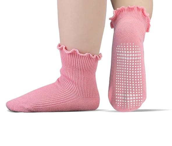 COZYOFFI Toddler Girls Ruffle Socks: 6 Pairs Cute Frilly Non Slip Baby Socks thumbnail 2