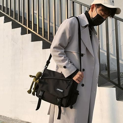 Inshere Aesthetic Crossbody Bag with Cute Pins and Ornament, Nylon Shoulder Messenger Bag Japanese Kawaii Bag for Women Men thumbnail 7