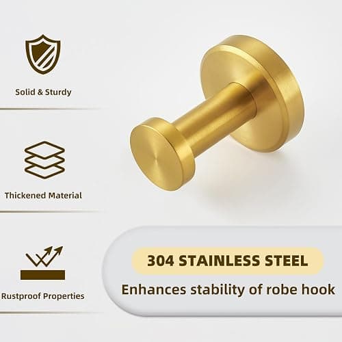 APLusee Brushed Dark Gold Towel Hook for Bathroom, 304 Stainless Steel Round Towel Hanger, Heavy Duty Wall Hook for Kitchen Garage Wall Mounted thumbnail 6