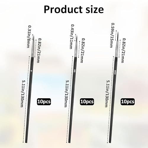 ElevateTech Tiny Detail Paint Brushes 30 Pcs Fine Tip Paint Brush Set with 3 Size #0#00#000 Mini Liner Brushes Small Miniature Painting Brush for Model, Watercolor, Oil, Acrylic Painting thumbnail 3