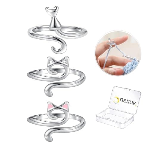 Juszok Crochet Rings for Crocheting Adjustable Crochet Tension Ring for Finger Cat Yarn Guide Ring Knitting Crochet Accessories with Box for Women 3Pcs - Image 1