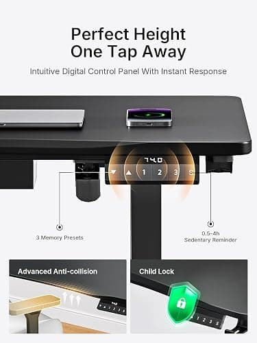 Anda Seat Height Adjustable Electric Standing Desk, Ergonomic Sit Stand Up Rising Desks, Memory Computer Workstation for Home Office, Study, Games (55.1"x29.5", Black) thumbnail 4