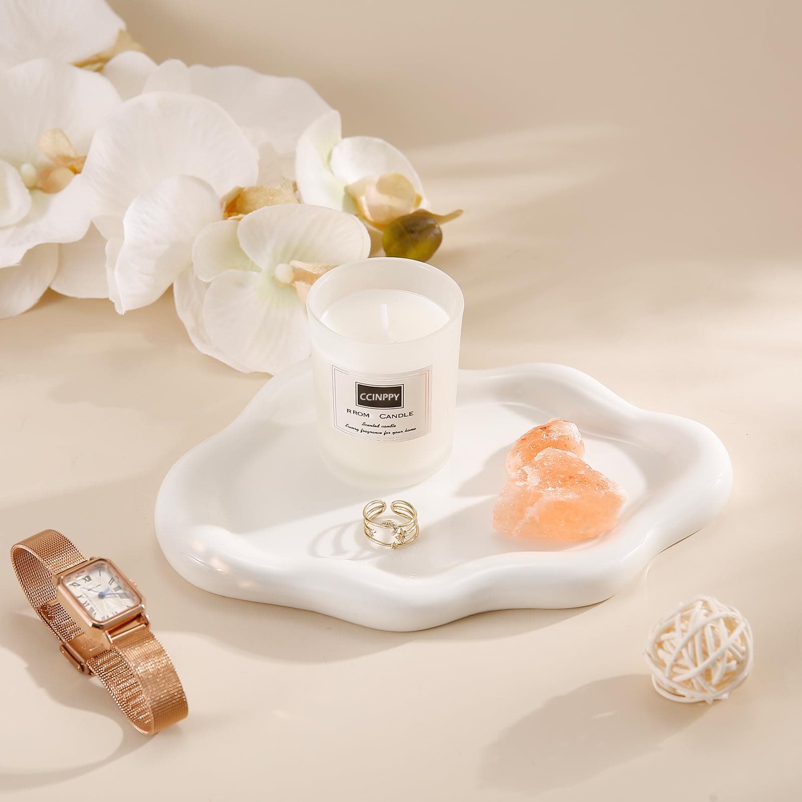 CCINPPY Ceramic Jewelry Tray Trinket Dish, Decorative Cloud Vanity Key Tray for Women, Ring Holder Dish, Cute White Jewelry Plate Bowl Room Decor Aesthetic, Birthday Mother's Day Christmas Gift thumbnail 3