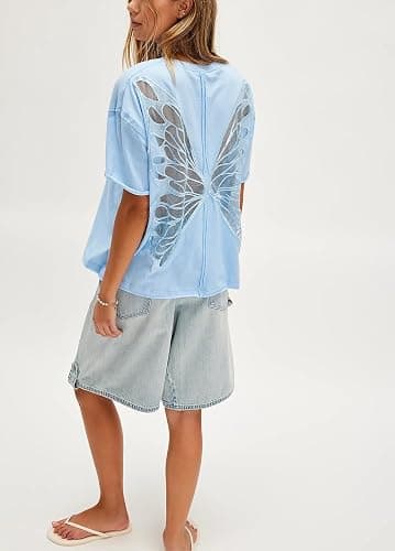 Oversized Graphic Tshirts for Women Teens Y2K Flower Short Sleeve Baggy Shirts Summer Aesthetic Beachy Coastal Tops thumbnail 5