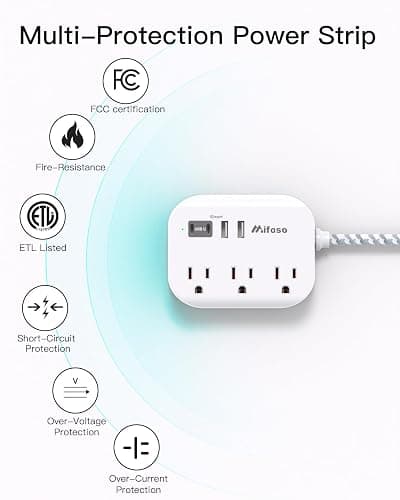 Cruise Ship Essentials - Mifaso Power Strip with USB Ports, 5Ft Flat Extension Cord with Multiple Outlets, USB Charging Station with Non Surge Protector for Cruise Ship, Travel, Dorm Room Essentials thumbnail 8
