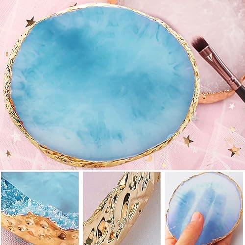 2 Pieces Resin Nail Art Palette, Nail Art Painting Gel Palette Gold Edge Color Makeup Display Board Nail Art Display Cosmetic Mixing Tools - White and Blue thumbnail 5