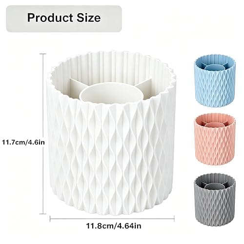 HSSPANFN Makeup Brush Holder Organizer - 360° Rotating, 5-Slot Brush Cup for Cosmetics, Lipsticks, Pens | Vanity & Desk Organizer (White) thumbnail 2