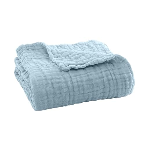 SHINROAD Manta de muselina transpirable y cómoda para verano, manta ligera de algodón para cama, sofá, viajes, vacaciones, fácil cuidado, lavable a máquina, versátil, color azul, 100 cm - Image 1