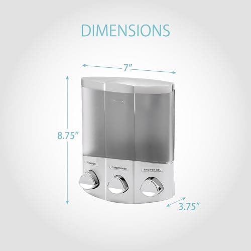 Better Living Products 76334-1, 3-Chamber, Satin Silver | 3 Chamber, No Drill, Corner or Flat Wall Installation, Shampoo, Conditioner and Body Wash Dispenser thumbnail 3