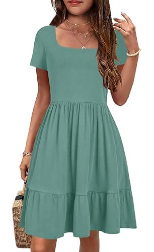 YOVION Girls Summer Dress Square Neck Short Sleeve Casual Loose Ruffle Tiered Dresses with Pockets for 6-12 Y - Image 1