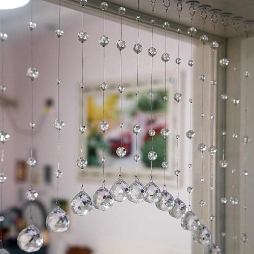 Hanbinsen 20 Strings Crystal Beaded Curtain, Arched Door String Curtain, Hanging Doorway Room Divider Suitable for Home, Coffee House, Bedroom, Restaurant. (Clear) thumbnail 2