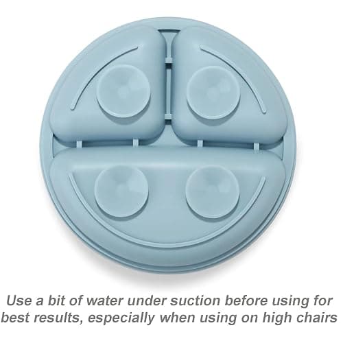 PandaEar Divided Unbreakable Silicone Baby and Toddler Plates - 3 Pack - Non-Slip - Dishwasher and Microwave Safe - Silicone (Blue Green Brown) thumbnail 4
