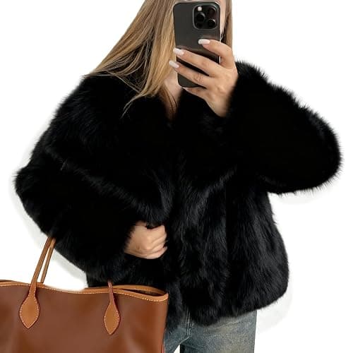 Flygo Women's Faux Fur Coat Fluffy Faux Fur Jacket Long Sleeve Lapel Furry Winter Jackets Shaggy Parka Short Coat - Image 1