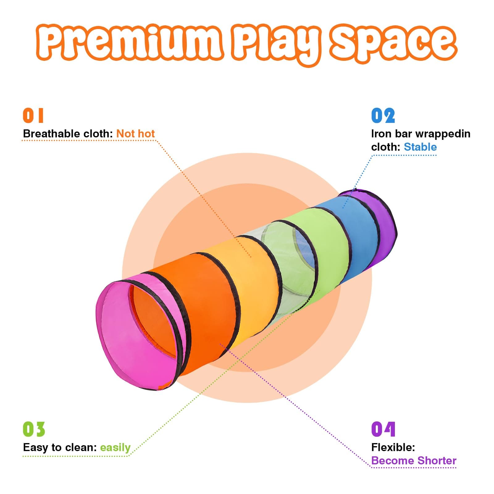 Kids Play Tunnel for Toddlers,Pop Up Crawl Through Tunnel Play Tent for Baby Infant Children or Pet,Indoor & Outdoor Toys for Boy and Girl Backyard Playset(Rainbow Tunnel) thumbnail 2