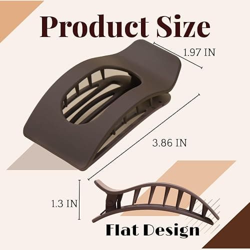 8 Pack Neutral Flat Hair Clips for Women – Large Matte No-Slip Rectangle Claw Clips Thick & Thin Hair in Brown, Black, and Blonde, Strong Hold Square Hair Accessories for Work or Daily Wear thumbnail 2