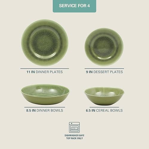 Gibson Home Casper Court 16-Piece Melamine Dinnerware Set – Green Reactive Glaze Look Plates and Bowls, Service for 4 – Top Rack Dishwasher Safe Everyday Dining Set thumbnail 3