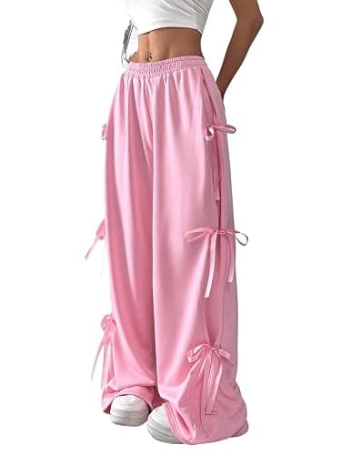 Verdusa Women's Baggy Sweatpants Elastic Waist Casual Bow Wide Leg Pants with Pocket Y2K Going Out Travel Pants - Image 1