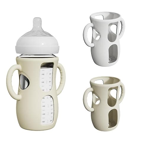 2 Pack Silicone Sleeves with Easy-Grip Handle for Avent Natural Glass Bottles, Anti Breakage Baby Bottle Holder, Compatible with Philips Avent Glass Natural Bottle 8 oz, Not for Infant Use - Image 1