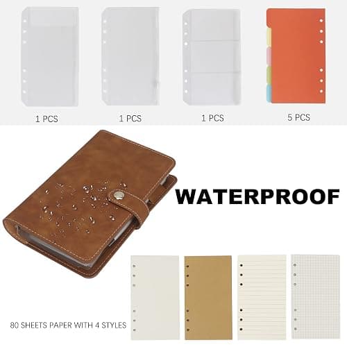 FYY A6 Binder Refillable Planner Notebook 6 Ring PU Leather Binder Journal with Pockets, Dividers, Refill Paper Brown thumbnail 5