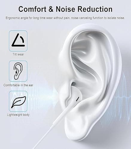 XLSFPY Wired Headphones for iphone,[MFi certified] HiFi stereo noise-canceling wired in-ear headphones, built-in microphone and volume control, compatible with iPhone 14/13/SE/12/11/XR/8/7/XS thumbnail 5
