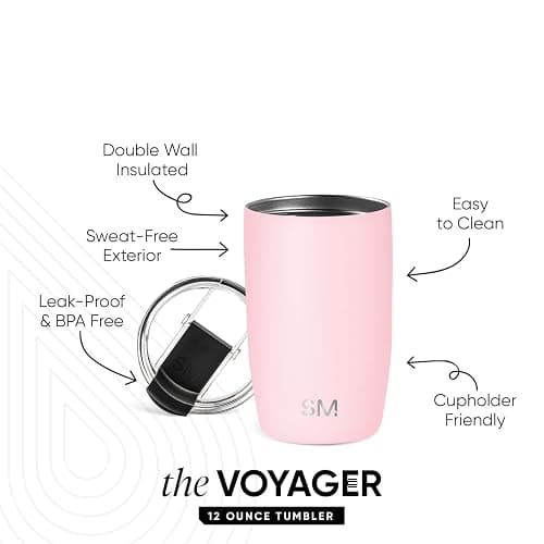 Simple Modern Travel Coffee Mug Tumbler with Flip Lid | Reusable Insulated Stainless Steel Cold Brew Iced Coffee Cup Thermos | Gifts for Women Men Him Her | Voyager Collection | 12oz | Blush thumbnail 3