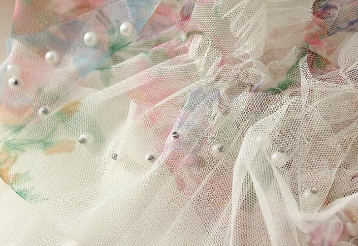 CosSky Womens Floral Tulle Skirt with Beads Elastic High Waist Mesh Tutu A-Line Midi Skirts thumbnail 6