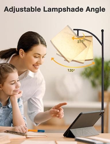 Ambimall Floor Lamps for Living Room with 3 Color Temperatures LED Bulb, Standing Lamp Tall with Adjustable Beige Shade, Tall Lamps for Bedroom Office Classroom Dorm Room Apartment, 9W Bulb Included - Beige - 60.6 Inches thumbnail 4