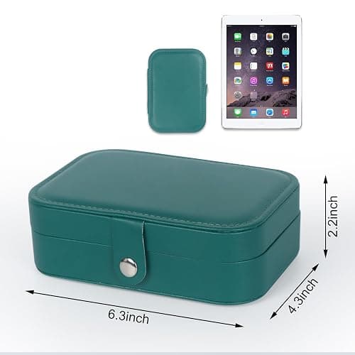 Hatori Travel Jewelry Box, PU Leather Small Jewelry Organizer for Women Girls, Double Layer Portable Mini Travel Case Display Storage Holder Boxes for Stud Earrings, Rings (Ink Green) thumbnail 3