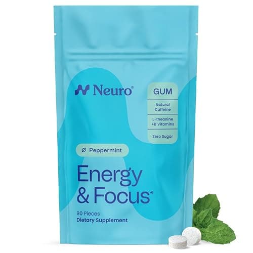 Neuro Energy & Focus Gum - Caffeine Gum with 40mg Natural Caffeine & L-Theanine - Nootropic Energy Supplement with B Vitamins - Sugar Free, Vegan - Peppermint, 90ct - Image 1