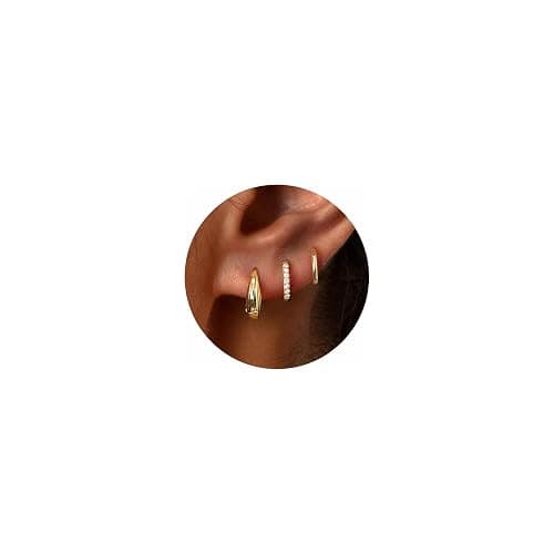 Poxtex Small Sterling Silver Huggie Hoop Earrings Set for Women, Hypoallergenic 14K Gold Plated Hoops Stacks for Multiple Piercings, Dainty Cute Mini Lightweight Cartilage Studs Trendy Jewelry Gift thumbnail 9