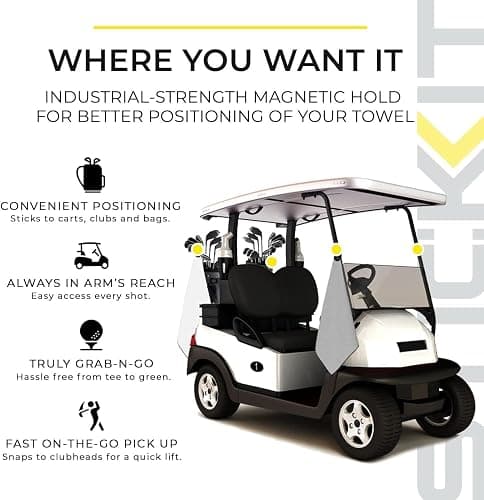 STICKIT Magnetic Golf Towel Gray and Black 2-Pack | Top-Tier Microfiber Golf Towel with Deep Waffle Pockets | Industrial Strength Magnet for Strong Hold to Golf Carts or Clubs thumbnail 3