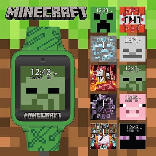 Minecraft Kids Smart Watch – Touchscreen Interactive Watch with 10 Customizable Clock Faces, Built-in Camera, Video Recorder, Alarm, Calculator, Games & Pedometer – Fits Wrists 5.5" to 8" thumbnail 2