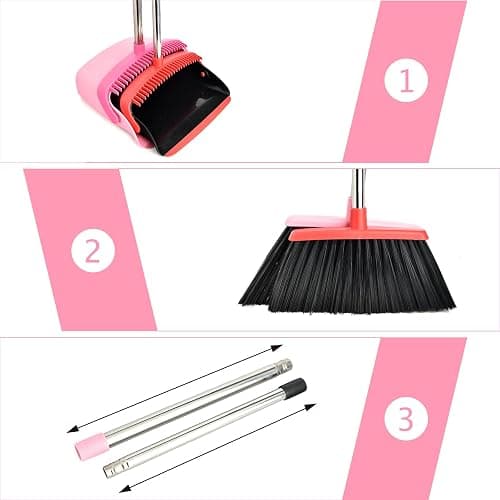 XXFLOWER Broom and Dustpan Set, Dustpans with Broom Combo for Home, Heavy Dust Broom and Dustpan Combo, Long Handle Dust Pan and Broom Set for Kitchen, Office, Pet Hair,Pink, Pack of 1 thumbnail 4