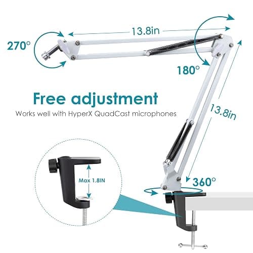 QuadCast Microphone Arm Stand White - Mic Arm with Microphone Cover Foam Compatible with HyperX QuadCast S Mic by YOUSHARES thumbnail 4