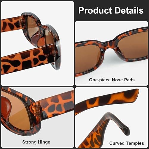 Ainiv Vintage Lunettes de Soleil Rectangulaires pour Femmes Hommes, Écran Solaire UV400 et Protection UV, pour Shopping, Voyage thumbnail 2