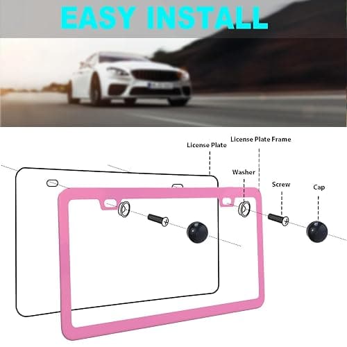 Pink License Plate Frame for Women 2 Pack Car License Plate Holder Metal Number Plate Frame Car Tag Frame (Pink 2Pack Set) - Pink 2Pack Set thumbnail 2