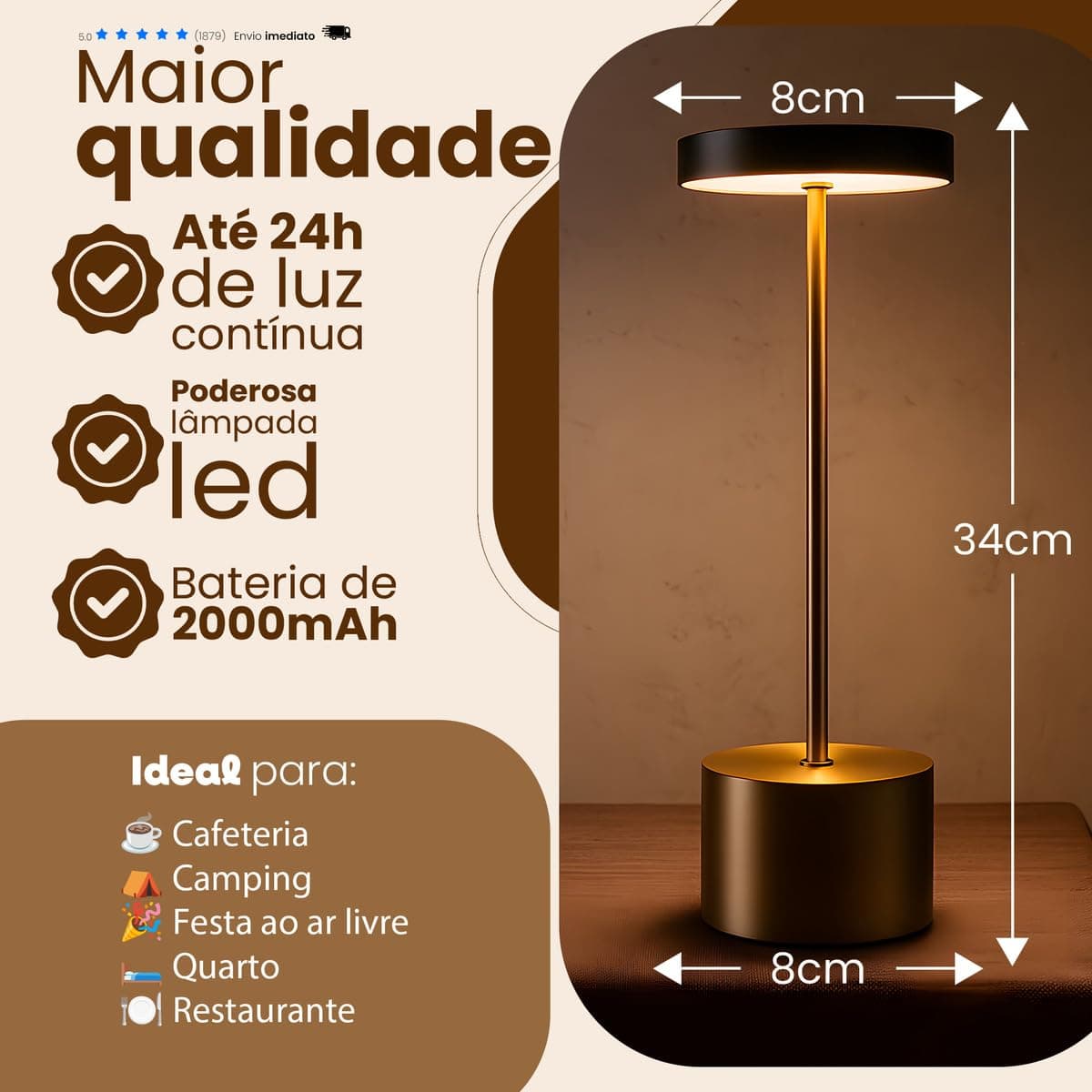 Luminária Dimerizável Touch 3 Cores de Luz E Modo Intensidade, Abajur LED de Mesa Moderno Recarregável Sem Fio para Quarto, Escritório, Leitura, Jantar, Cabeceira de Cama, Decoração (PRATA) thumbnail 2