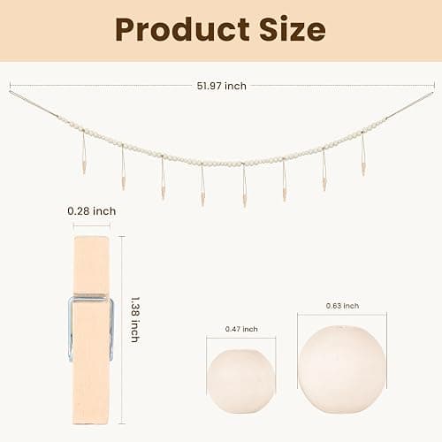 KLOGTSIND Hanging Photo Display with Clips Wall Decor, Boho Wooden Beads Garland Picture Banner, Collage Card Kids Art Holder Photo String with 28 Clips for Room Dorm Decor, Christmas Teen Girl Gifts thumbnail 3