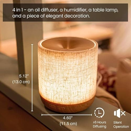 ZmarKraft Essential Oil Diffuser 200ml with Fabric Cover and Night Lamp | Ultrasonic Aroma Diffuser | Humidifier w Lights | Room Decor | Small Humidifier for Bedroom | Gift (Light Brown) thumbnail 3