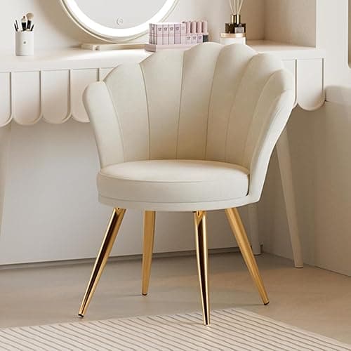 Aivermeil Esszimmerstühle Samt • Muschelsessel mit Rückenlehne & Armlehnen • Schminktisch Stuhl • Polstersessel Elegant • Akzentstuhl mit Gold Metallbeinen Accent Chair • Weiß - Image 1