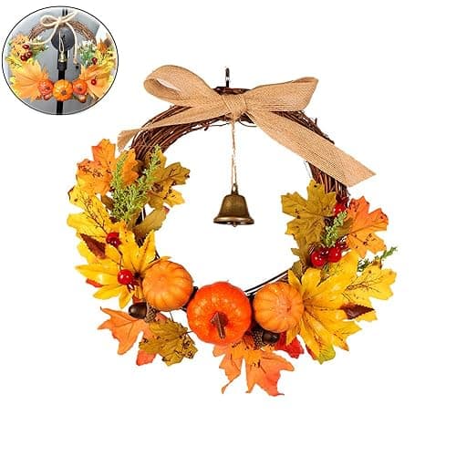 Ahornblatt Herbst Kranz, Halloween Kranz, Kürbis Herbst Kranz, Künstlicher Herbst Haustür Kranz für Drinnen Draußen, Hochzeit Erntedankfest Abendessen Party Kamin Weihnachts Dekoration thumbnail 4