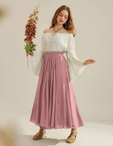 Scarlet Darkness Maxi Skirts for Women Long Flowy Boho Renaissance Skirt with Pockets thumbnail 5