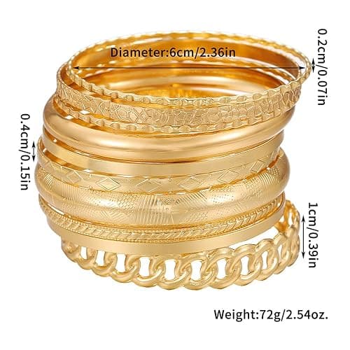 RINTOLER 16Pcs Gold Bangle Bracelets for Women - Multi Layer Stackable Textured Bracelets Boho Jewelrys Set. thumbnail 9