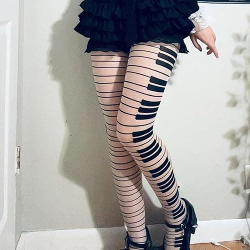 Piano Tights - Funky Patterned Stockings, Y2K Women Sexy Piano Key Stockings, Ultra Thin Transparent Pantyhose thumbnail 2