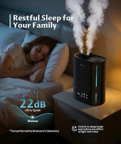 BREEZOME 6L Humidifiers for Bedroom Large Room & Essential Oil Diffuser, Ultrasonic Top Fill Cool Mist Humidifiers for Baby, Plants, Nursery Last up to 60 Hours, Smart Humidistat Control, Quiet, Black thumbnail 5