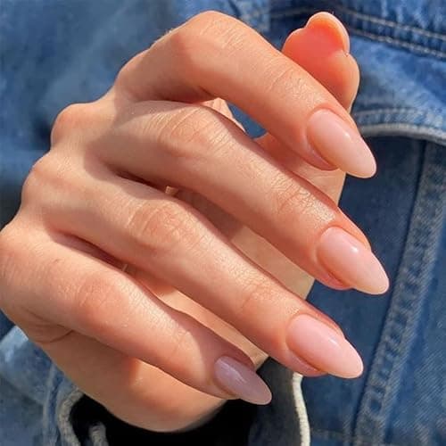 YOSOMK Nude Press on Nails Almond Shaped Medium Glossy Fake Nails for Women | Stick on Nail, Natural Full Cover, False Nail, Acrylic Glue on Nails, for Date or Work thumbnail 2