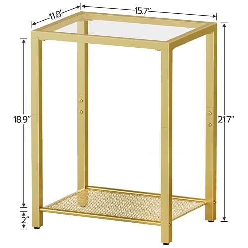 HOOBRO Side Table, 2-Tier End Table, Nightstand for Tight Spaces, Tempered Glass Bedside Table, Modern Metal Frame, for Office, Bedroom, Living Room, Study, Gold GD76BZ01 thumbnail 3